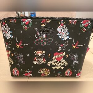 NWT Ed Hardy Black Tattoo Print Cosmetics Case
